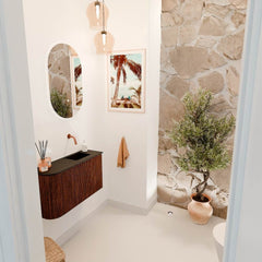 JOYA 71,6cm toiletmeubel ronding links kleur Ruby. Wastafel FAYE positie Rechts Zonder kraangat kleur Urban.