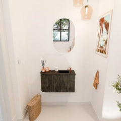 JOYA 71,6cm toiletmeubel ronding links kleur Shadow. Wastafel FAYE positie Rechts 1 kraangat kleur Urban.