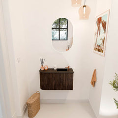 JOYA 71,6cm toiletmeubel ronding links kleur Walnut. Wastafel FAYE positie Rechts 1 kraangat kleur Urban.