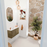 JOYA 71,6cm toiletmeubel ronding rechts kleur Dusk. Wastafel FAYE positie Links 1 kraangat kleur Talc.