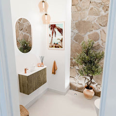 JOYA 71,6cm toiletmeubel ronding rechts kleur Dusk. Wastafel FAYE positie Links 1 kraangat kleur Talc.