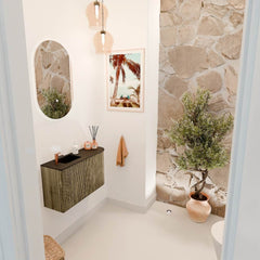 JOYA 71,6cm toiletmeubel ronding rechts kleur Dusk. Wastafel FAYE positie Links 1 kraangat kleur Urban.