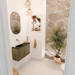 JOYA 71,6cm toiletmeubel ronding rechts kleur Dusk. Wastafel FAYE positie Links Zonder kraangat kleur Urban.