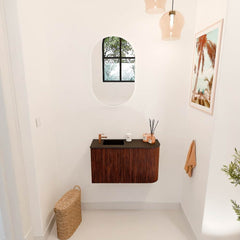 JOYA 71,6cm toiletmeubel ronding rechts kleur Ruby. Wastafel FAYE positie Links 1 kraangat kleur Urban.