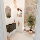 JOYA 71,6cm toiletmeubel ronding rechts kleur Shadow. Wastafel FAYE positie Links 1 kraangat kleur Urban.