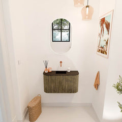 JOYA 73,2cm toiletmeubel ronding links + rechts kleur Dusk. Wastafel FAYE positie Midden Zonder kraangat kleur Urban.