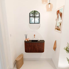 JOYA 73,2cm toiletmeubel ronding links + rechts kleur Ruby. Wastafel FAYE positie Midden Zonder kraangat kleur Urban.