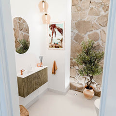 JOYA 80cm toiletmeubel kleur Dusk. Wastafel FAYE positie Links 1 kraangat kleur Talc.