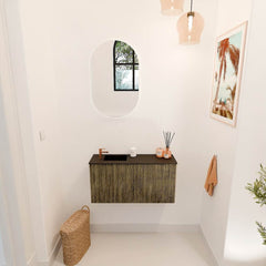 JOYA 80cm toiletmeubel kleur Dusk. Wastafel FAYE positie Links 1 kraangat kleur Urban.