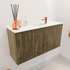 JOYA 80cm toiletmeubel kleur Dusk. Wastafel FAYE positie Midden 1 kraangat kleur Talc.