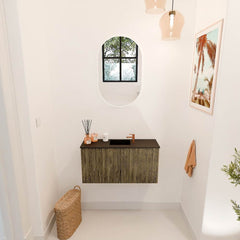 JOYA 80cm toiletmeubel kleur Dusk. Wastafel FAYE positie Midden 1 kraangat kleur Urban.