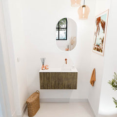 JOYA 80cm toiletmeubel kleur Dusk. Wastafel FAYE positie Rechts Zonder kraangat kleur Talc.