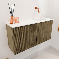 JOYA 80cm toiletmeubel kleur Dusk. Wastafel FAYE positie Rechts Zonder kraangat kleur Talc.