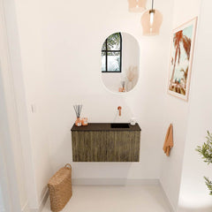 JOYA 80cm toiletmeubel kleur Dusk. Wastafel FAYE positie Rechts Zonder kraangat kleur Urban.