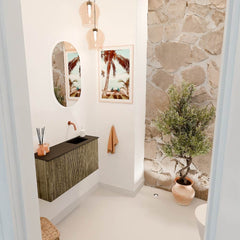 JOYA 80cm toiletmeubel kleur Dusk. Wastafel FAYE positie Rechts Zonder kraangat kleur Urban.