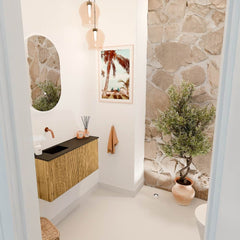 JOYA 80cm toiletmeubel kleur Oak. Wastafel FAYE positie Links Zonder kraangat kleur Urban.