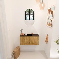 JOYA 80cm toiletmeubel kleur Oak. Wastafel FAYE positie Midden 1 kraangat kleur Urban.