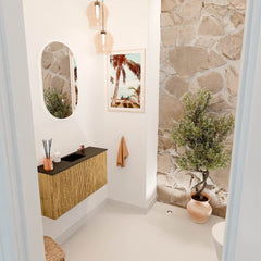 JOYA 80cm toiletmeubel kleur Oak. Wastafel FAYE positie Midden 1 kraangat kleur Urban.