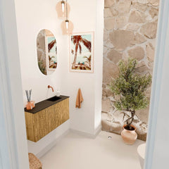 JOYA 80cm toiletmeubel kleur Oak. Wastafel FAYE positie Rechts Zonder kraangat kleur Urban.