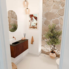 JOYA 80cm toiletmeubel kleur Ruby. Wastafel FAYE positie Links Zonder kraangat kleur Urban.