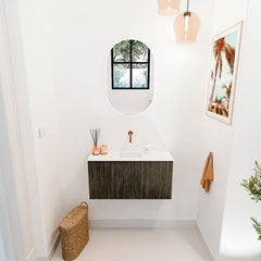 JOYA 80cm toiletmeubel kleur Shadow. Wastafel FAYE positie Midden Zonder kraangat kleur Talc.