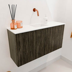 JOYA 80cm toiletmeubel kleur Shadow. Wastafel FAYE positie Midden Zonder kraangat kleur Talc.