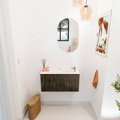 JOYA 80cm toiletmeubel kleur Shadow. Wastafel FAYE positie Rechts 1 kraangat kleur Talc.