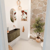 JOYA 81,6cm toiletmeubel ronding links kleur Dusk. Wastafel FAYE positie Rechts Zonder kraangat kleur Urban.