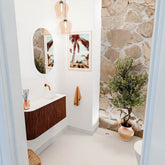 JOYA 81,6cm toiletmeubel ronding links kleur Ruby. Wastafel FAYE positie Rechts Zonder kraangat kleur Talc.