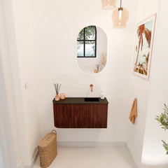 JOYA 81,6cm toiletmeubel ronding links kleur Ruby. Wastafel FAYE positie Rechts Zonder kraangat kleur Urban.