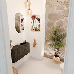 JOYA 81,6cm toiletmeubel ronding links kleur Shadow. Wastafel FAYE positie Rechts 1 kraangat kleur Urban.