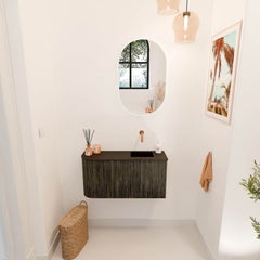 JOYA 81,6cm toiletmeubel ronding links kleur Shadow. Wastafel FAYE positie Rechts Zonder kraangat kleur Urban.