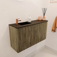 JOYA 81,6cm toiletmeubel ronding rechts kleur Dusk. Wastafel FAYE positie Links 1 kraangat kleur Urban.