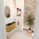 JOYA 81,6cm toiletmeubel ronding rechts kleur Oak. Wastafel FAYE positie Links 1 kraangat kleur Urban.