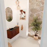 JOYA 81,6cm toiletmeubel ronding rechts kleur Ruby. Wastafel FAYE positie Links 1 kraangat kleur Urban.