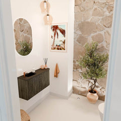 JOYA 81,6cm toiletmeubel ronding rechts kleur Shadow. Wastafel FAYE positie Links 1 kraangat kleur Urban.