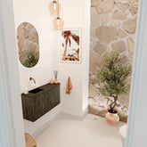 JOYA 81,6cm toiletmeubel ronding rechts kleur Shadow. Wastafel FAYE positie Links Zonder kraangat kleur Urban.