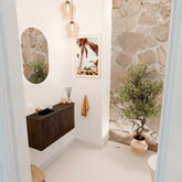 JOYA 81,6cm toiletmeubel ronding rechts kleur Walnut. Wastafel FAYE positie Links 1 kraangat kleur Urban.