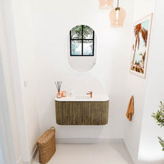 JOYA 83,2cm toiletmeubel ronding links + rechts kleur Dusk. Wastafel FAYE positie Midden 1 kraangat kleur Talc.