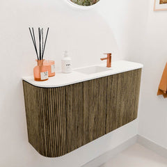 JOYA 83,2cm toiletmeubel ronding links + rechts kleur Dusk. Wastafel FAYE positie Midden 1 kraangat kleur Talc.