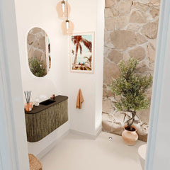 JOYA 83,2cm toiletmeubel ronding links + rechts kleur Dusk. Wastafel FAYE positie Midden 1 kraangat kleur Urban.