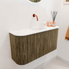 JOYA 83,2cm toiletmeubel ronding links + rechts kleur Dusk. Wastafel FAYE positie Midden Zonder kraangat kleur Talc.