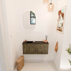 JOYA 90cm toiletmeubel kleur Dusk. Wastafel FAYE positie Links 1 kraangat kleur Urban.