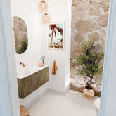 JOYA 90cm toiletmeubel kleur Dusk. Wastafel FAYE positie Links Zonder kraangat kleur Talc.