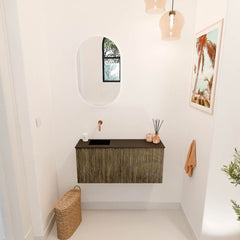 JOYA 90cm toiletmeubel kleur Dusk. Wastafel FAYE positie Links Zonder kraangat kleur Urban.