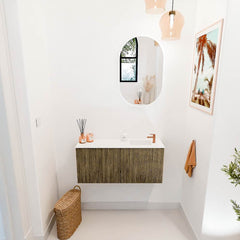 JOYA 90cm toiletmeubel kleur Dusk. Wastafel FAYE positie Rechts 1 kraangat kleur Talc.