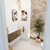 JOYA 90cm toiletmeubel kleur Dusk. Wastafel FAYE positie Rechts 1 kraangat kleur Talc.