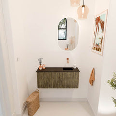 JOYA 90cm toiletmeubel kleur Dusk. Wastafel FAYE positie Rechts Zonder kraangat kleur Urban.