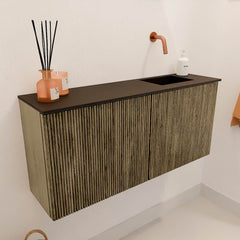 JOYA 90cm toiletmeubel kleur Dusk. Wastafel FAYE positie Rechts Zonder kraangat kleur Urban.