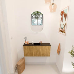 JOYA 90cm toiletmeubel kleur Oak. Wastafel FAYE positie Midden 1 kraangat kleur Urban.